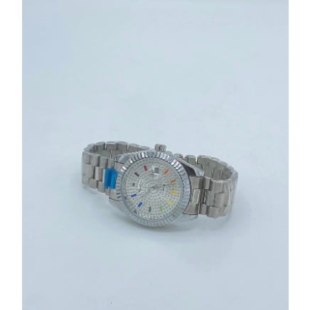 Polished Steel Iced Stones Inner Men's Wrist Watch