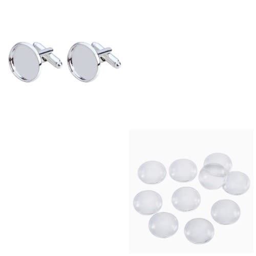 10 Silver Blank Cufflinks 16mm With Glass Cover