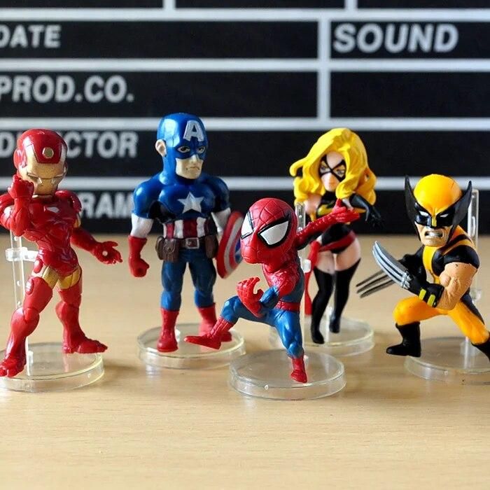 5pcs/lot Super Hero Captain America Spider Man Iron Man PVC Action Figures Toys