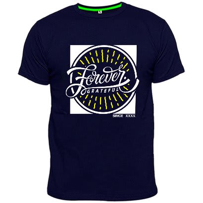 Forever Grateful Print T-Shirt - Navy Blue