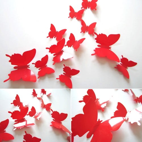 12pcs Wall Sticker Magnetic Butterflies Diy Home Wall Decor - Red