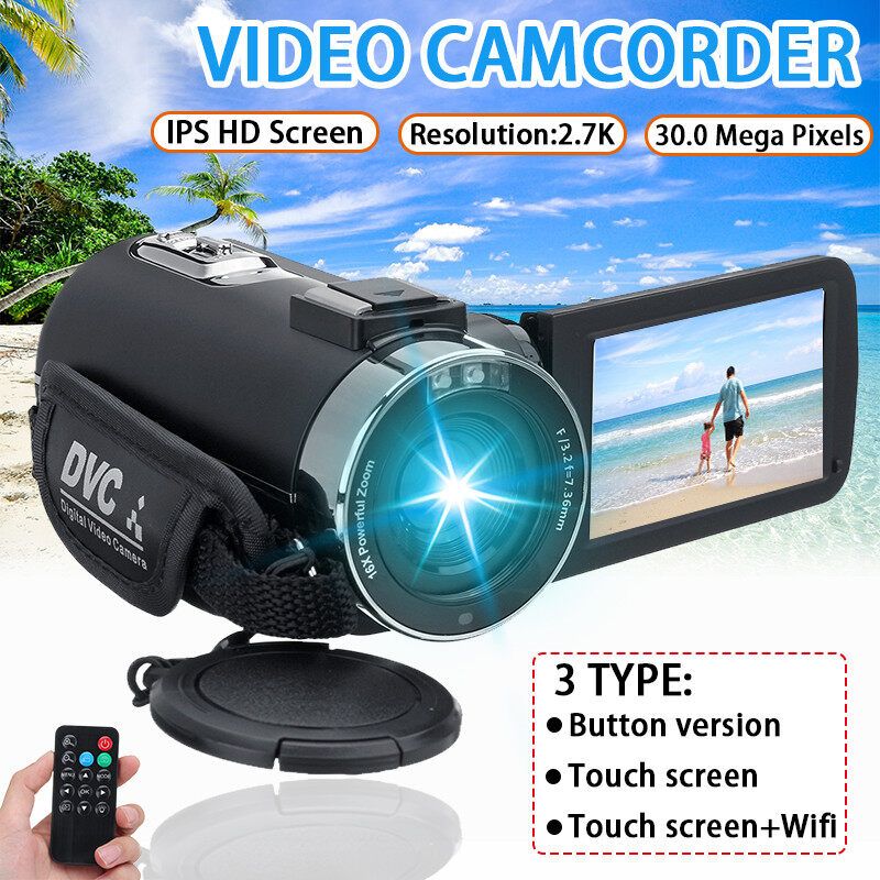 (30MP 16X Zoom) Professional Full HD 1080P 2.7K LCD Touch Screen Digital Camcorder Video DV Camera HD Screen IPS Digital Camera-IR Night Version, Loop Recording, Self- Touch Screen + Wifi