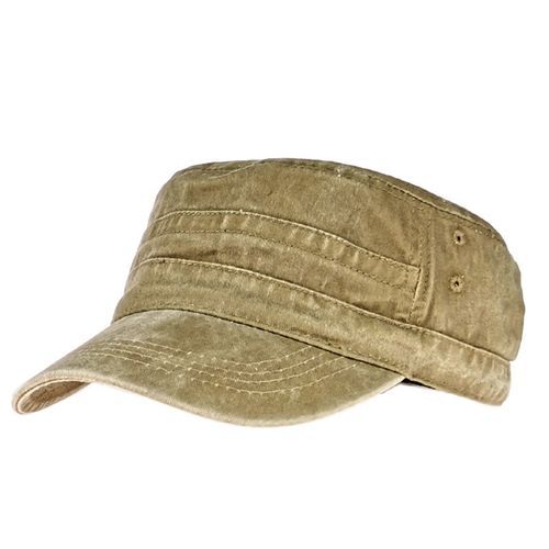 Baseball Cap Flat Top Washed Spring Summer Vintage-Khaki