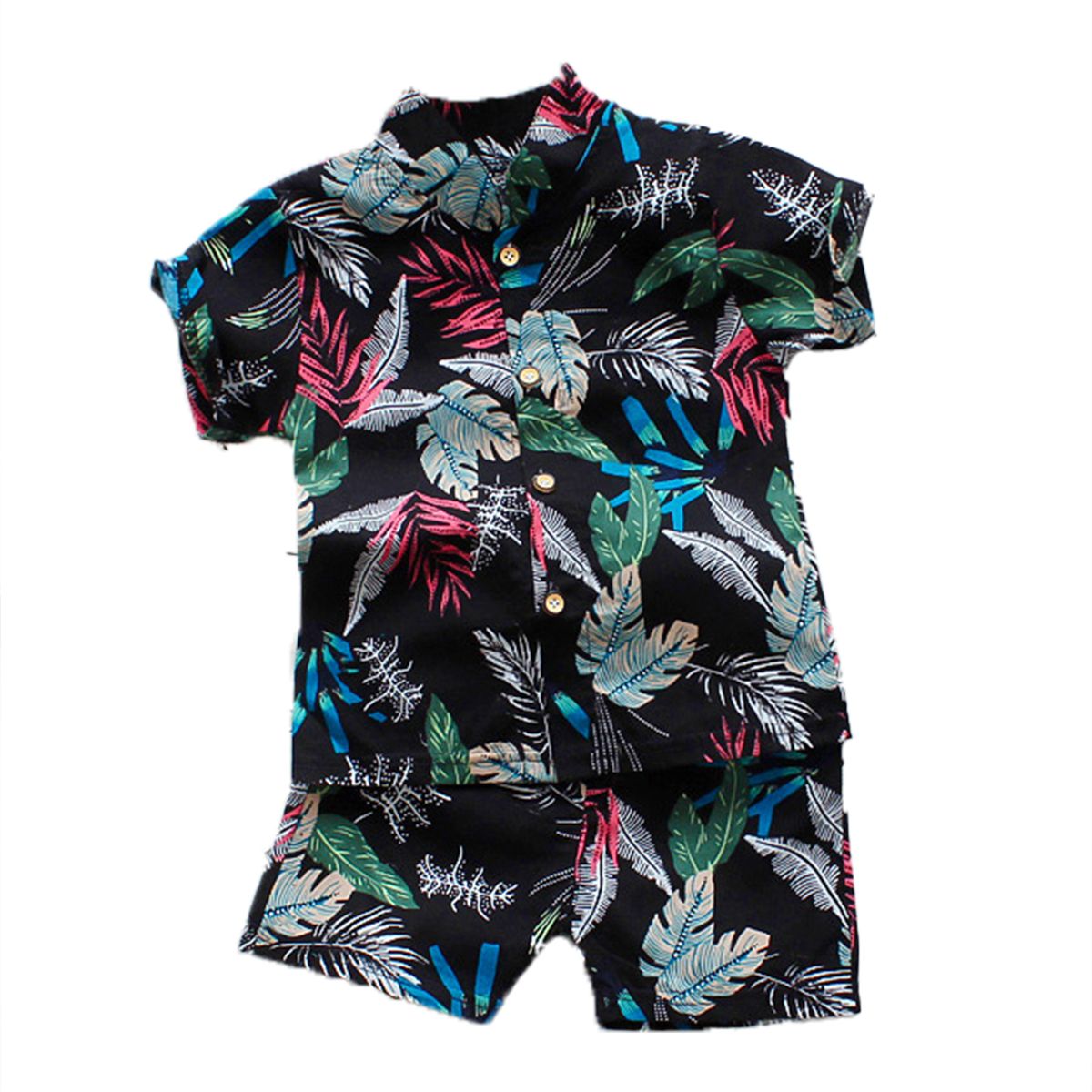 Baby Boy Shirt Short Sleeve Breathable Two-piece Suit-Black