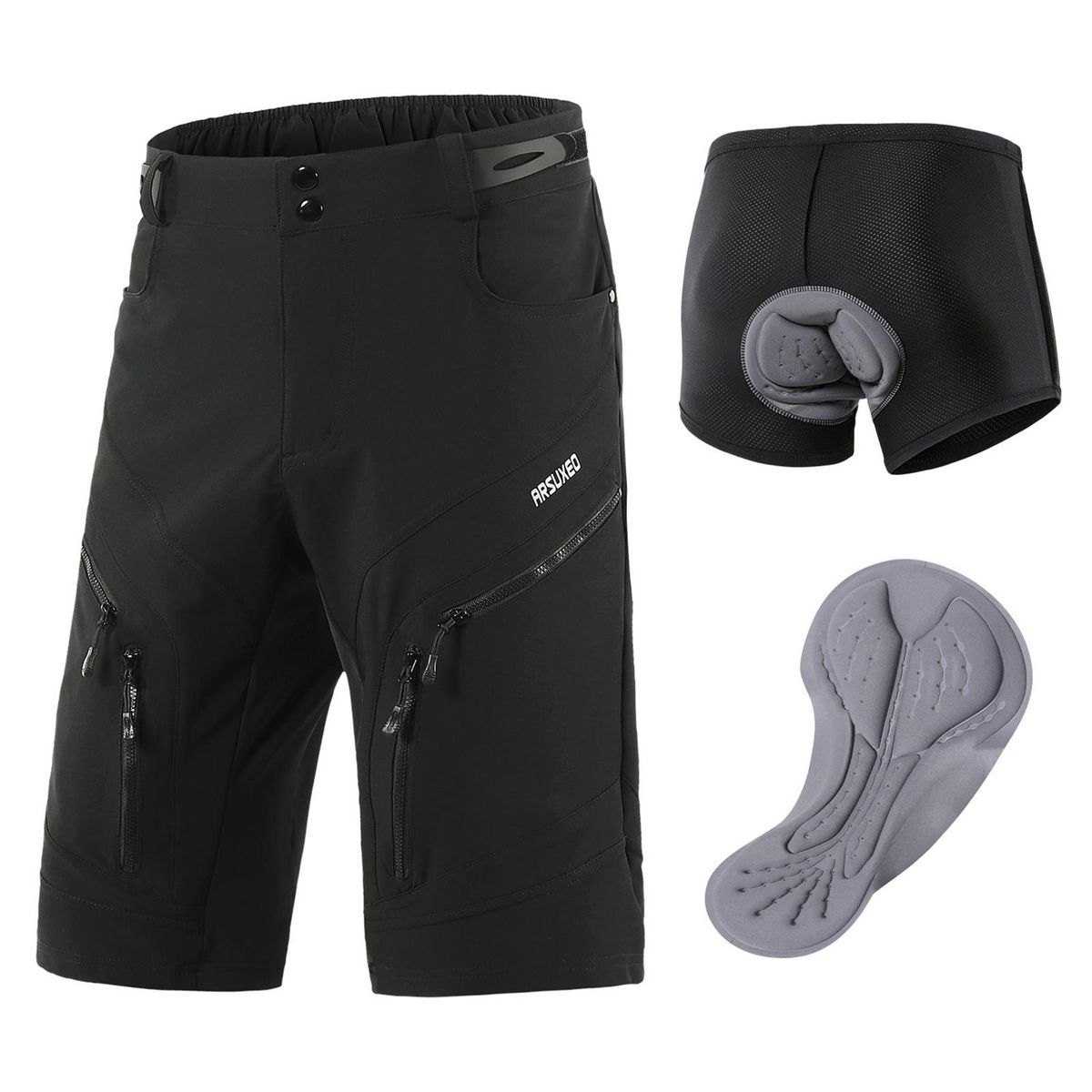 Men's Detachable Padded Bike Shorts with Pockets Breathable Biking Shorts Hiking Shorts