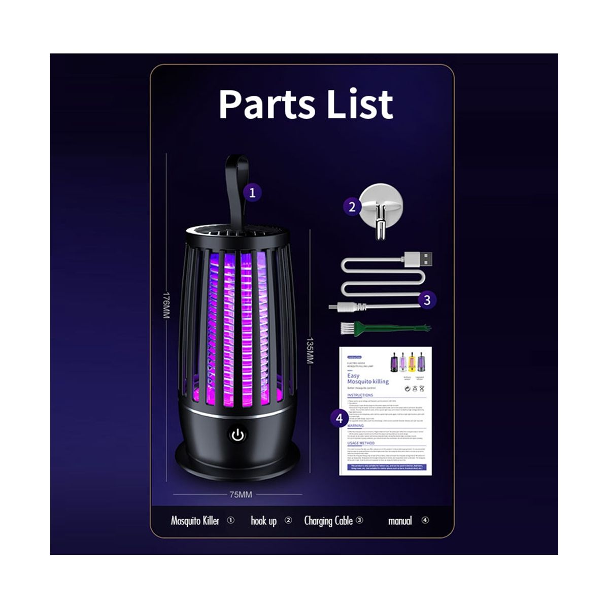 Electric Mosquito Killer Lamp Mosquito Repellent Rechargeable Insect Repellent Trap Lamp Radiationless Anti-Mosquito