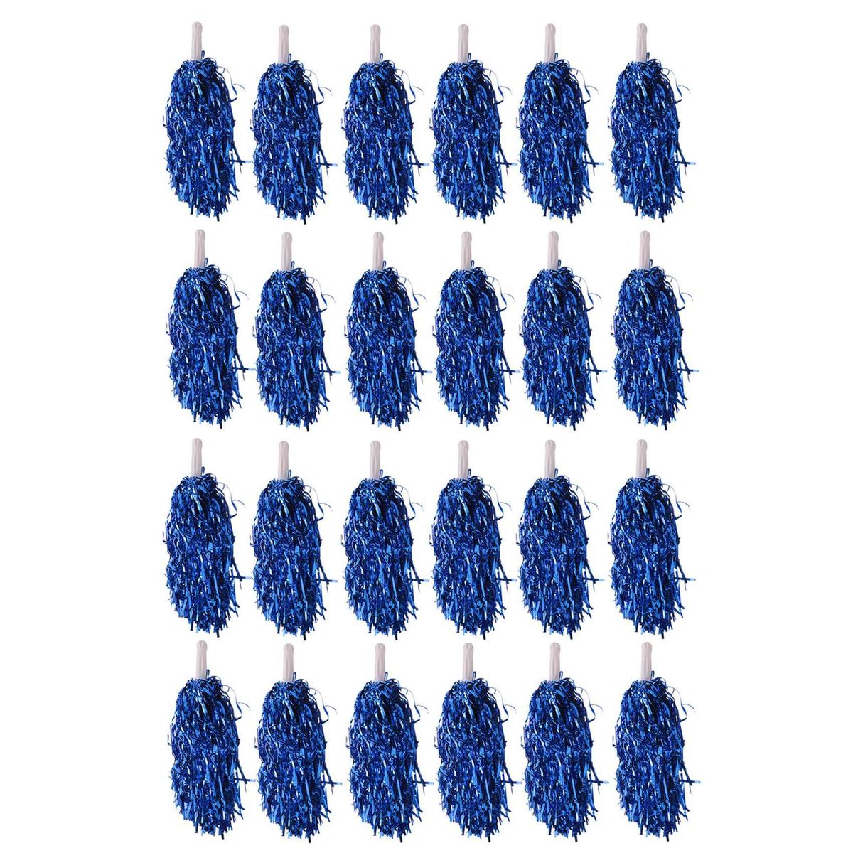 24Pcs Cheerleading Poms Metallic Foil Cheer Poms with Plastic Handle for Adults Kids Cheerleaders Party Blue