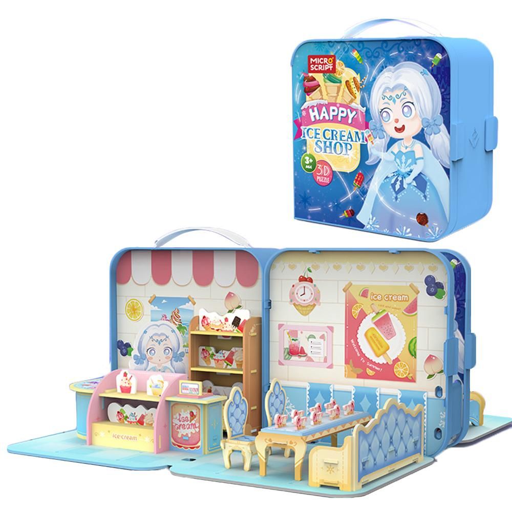 Kids 3D Puzzle Book and Toy Set DIY Ice Cream Shop Pop-up Book Puzzle Cognition Educational Toy Children Early Education Preschool Gift for 3+ Age Girls Christmast Gift