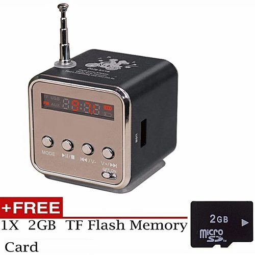 Portable Rechargeable MP3 Music Player SD TF USB PC FM Mini Speaker+Free 2GB Micro TF Flash Memory Card(Black) HT-S