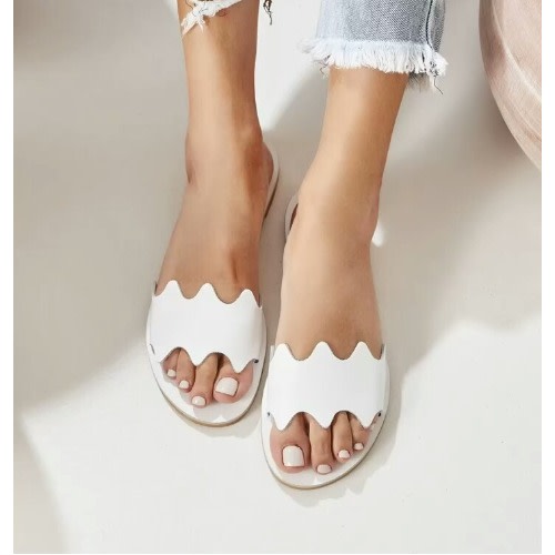 Female Zig Leather Slippers - White