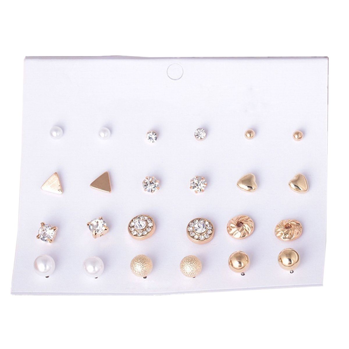 12 Pairs Ear Studs Various Shape Rhinestone Women Earrings For Party-Golden