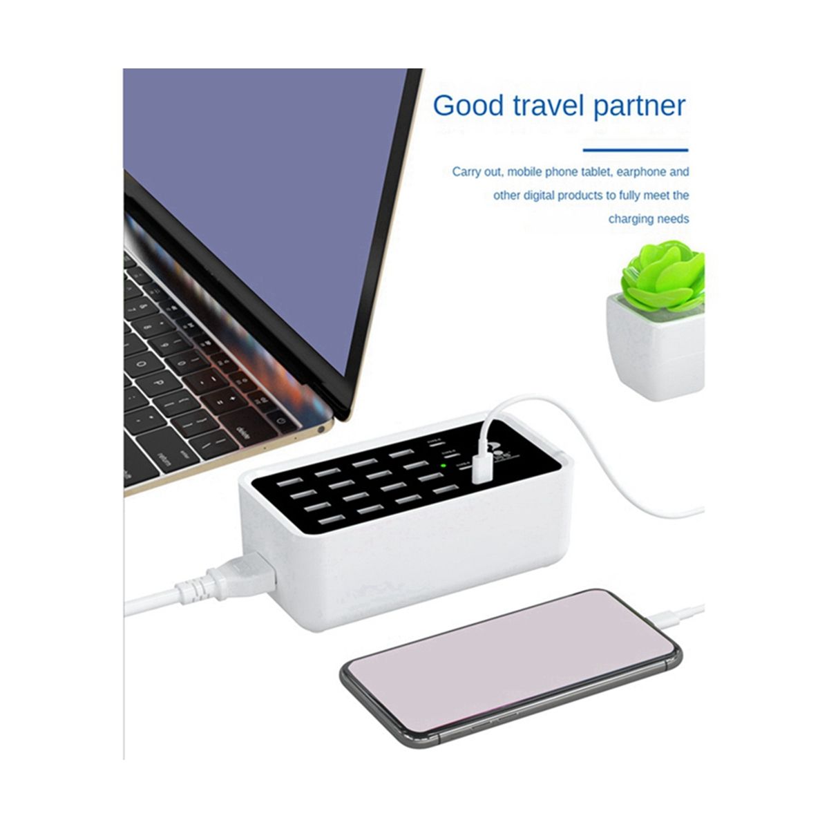 WIN HOW SOLUTION 120W TYPE-C USB Charging Station 20 Port Universal Model Desktop USB Charger for Smart Phone with UK Plug