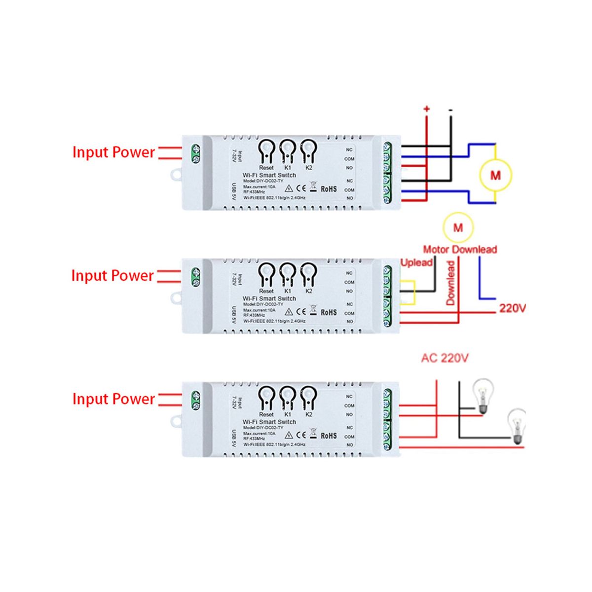 2CH Tuya WiFi Smart Switch DIY Timer+Remote 85-265V USB