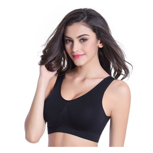 Sports Bras For Women Racerback Wireless Seamless Gym Workout Yoga Bra (BLACK) Non Padded