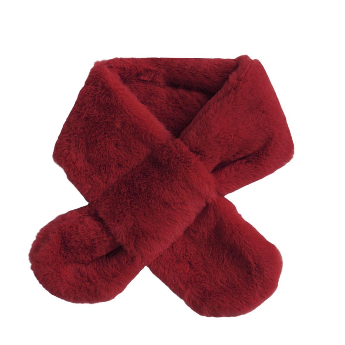 Furry Scarf Wrap Children Winter Thickened Fleece Warm Neck Scarf Wine Red