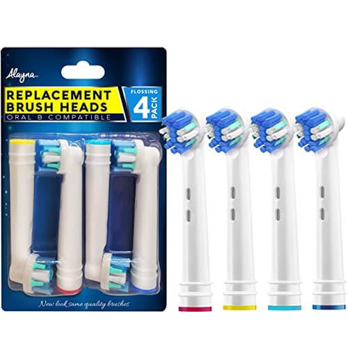 Alayna Replacement Toothbrush Heads For Oral B Electric Toothbrush - Floss Action Pack Of 4