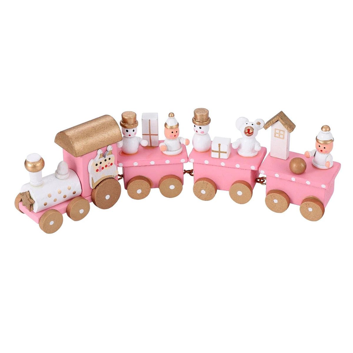 Christmas Wooden Train Ornament with Snowman and Bear Train Rail Set for Kids Christmas Party Kindergarten Decoration,