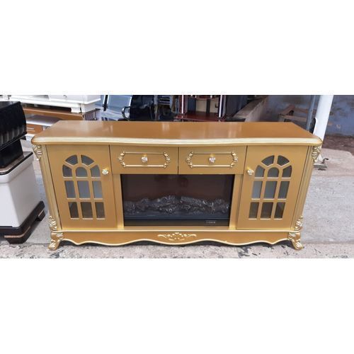 Royal Gold TV Stand With Drawers/Electric Fireplace