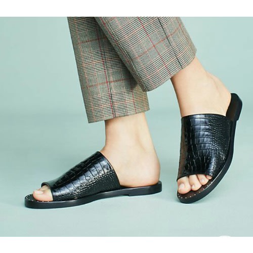 Male Skin Leather Slippers - Black
