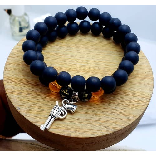 Men's Obsidian Beads -  2 Pieces  - Black