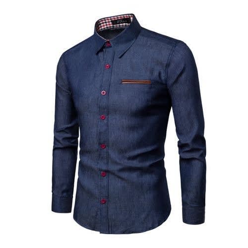 Men's Denim Shirt Long Sleeve - Dark Blue
