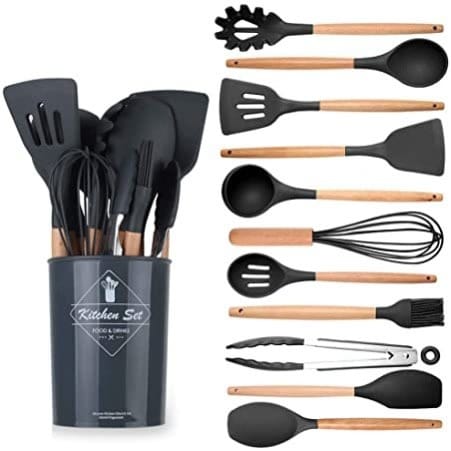 Silicon Cooking Spoon Set- Black + Free Gift
