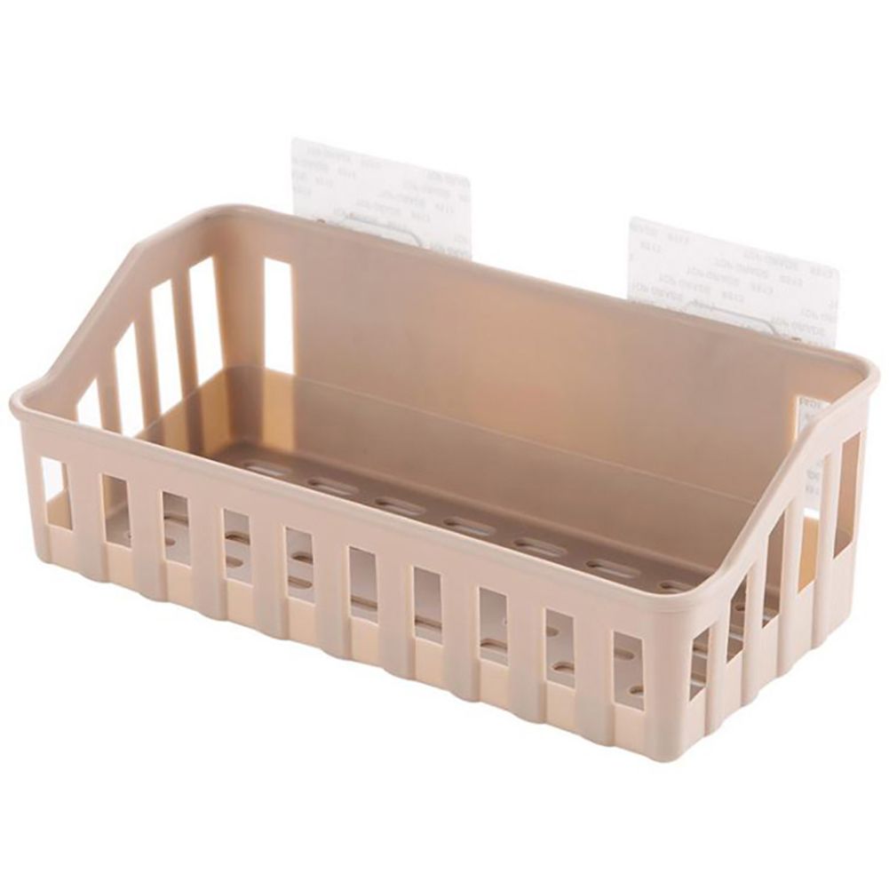 Wall Hanging Rectangle Hollowed Holder Rack Bathroom Kitchen Storage Basket Tool-Light Coffee