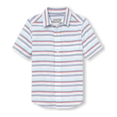 Toddler Boys Short Sleeve Striped Oxford Button-down White Shirt