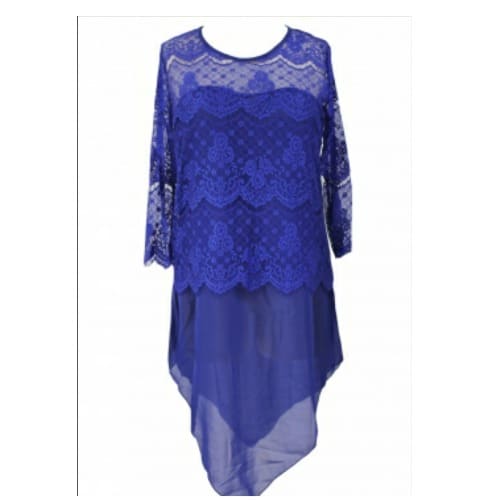 Lace Overlay Asymmetric Chiffon Blouse - Blue
