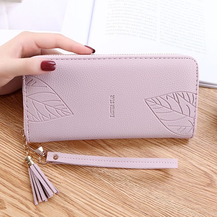 Ladies Long Wrist Bag Multifunction Zipper Large Capacity Clutch Bag Wallet(Taro Purple)