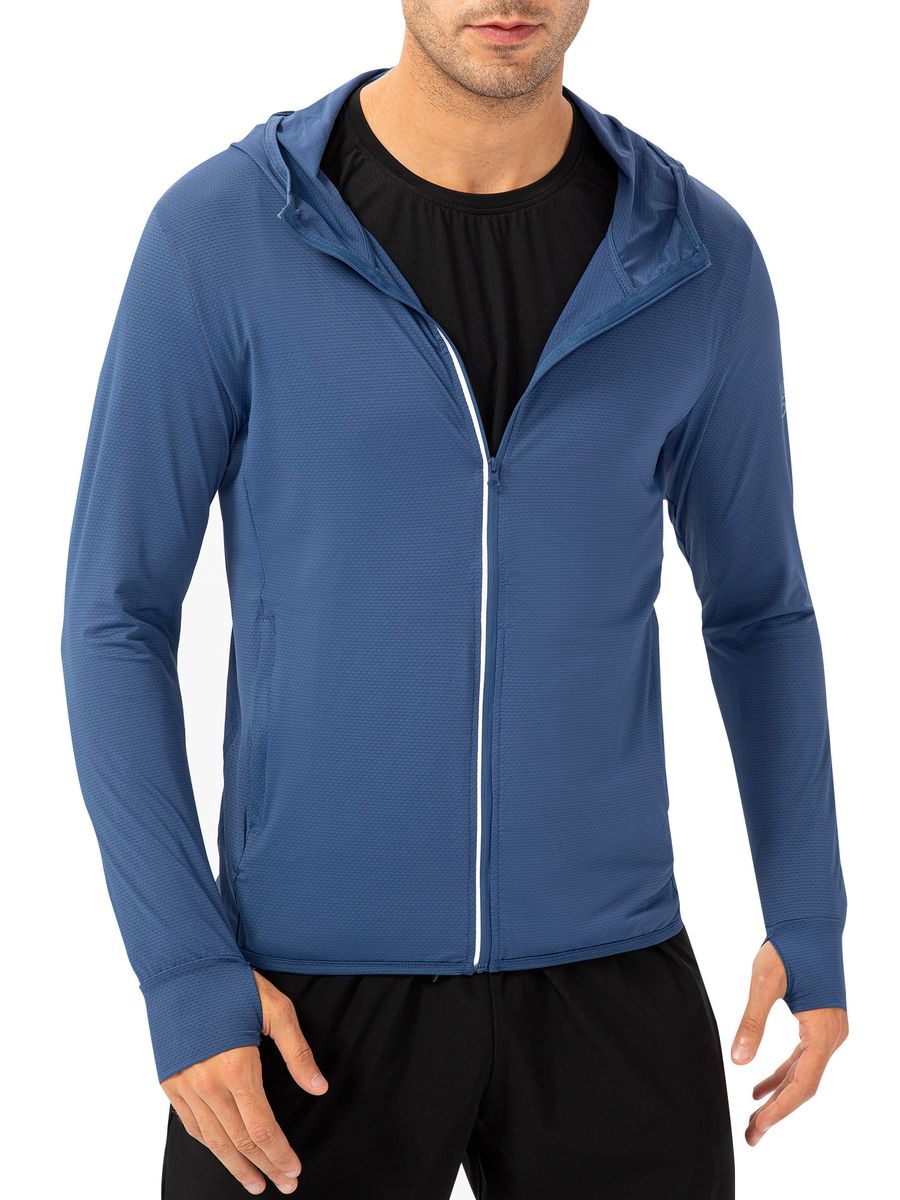 Men Hoodie Jacket Full Zip Sun Protection Long Sleeve With