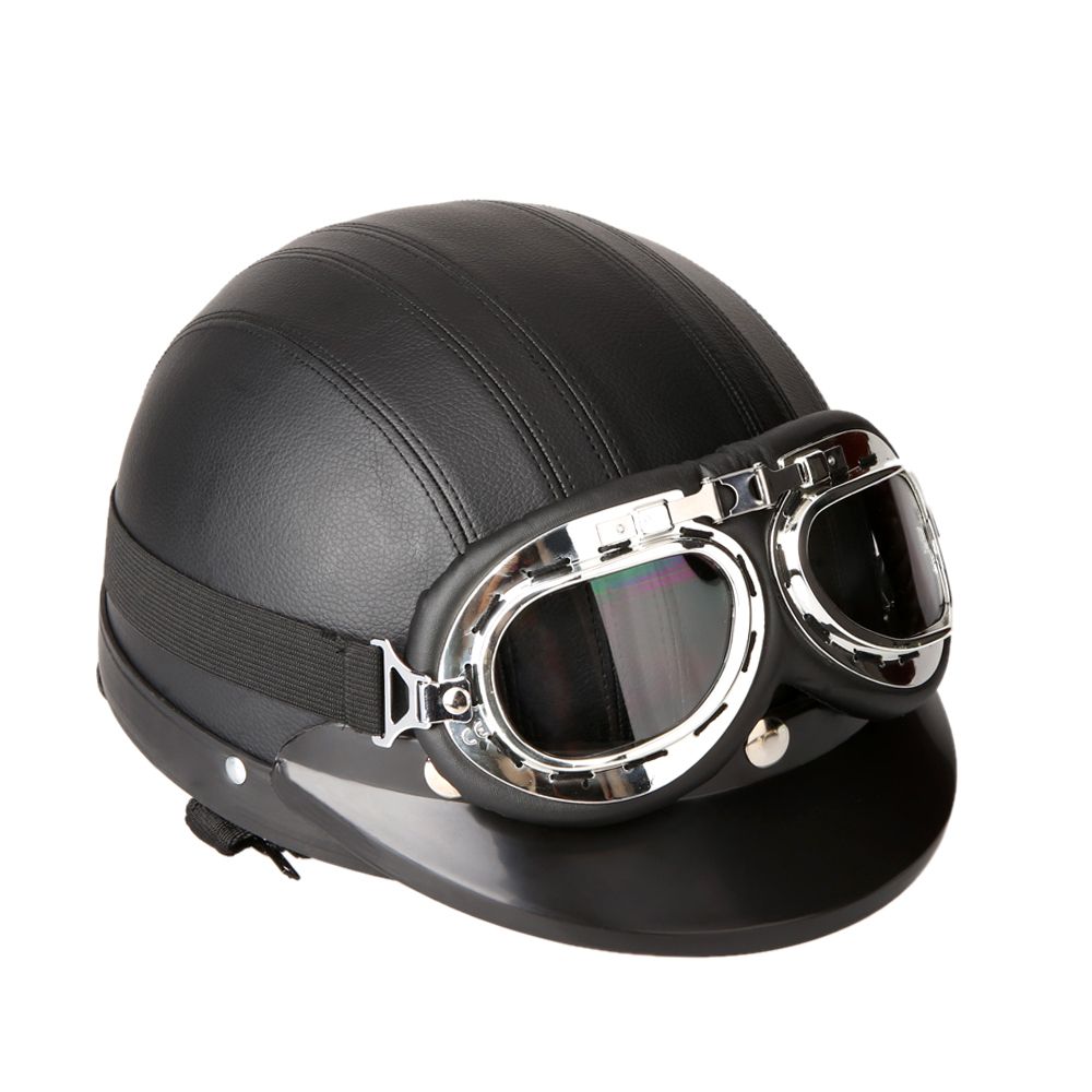 Motorcycle Scooter Open Face Half Leather Helmet With Visor