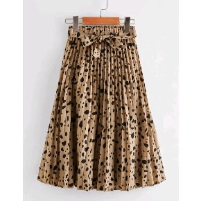 Big Girls Belted Leopard Dalmatian Print Pleated Skirt- Brown Black