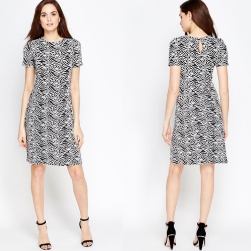 Swing Printed White And Black Dress