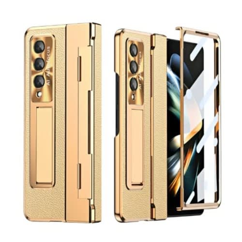 Ultra-thin Case Pu Leather Hard Pc Kickstand For Samsung Galaxy Z Fold 6 - Gold
