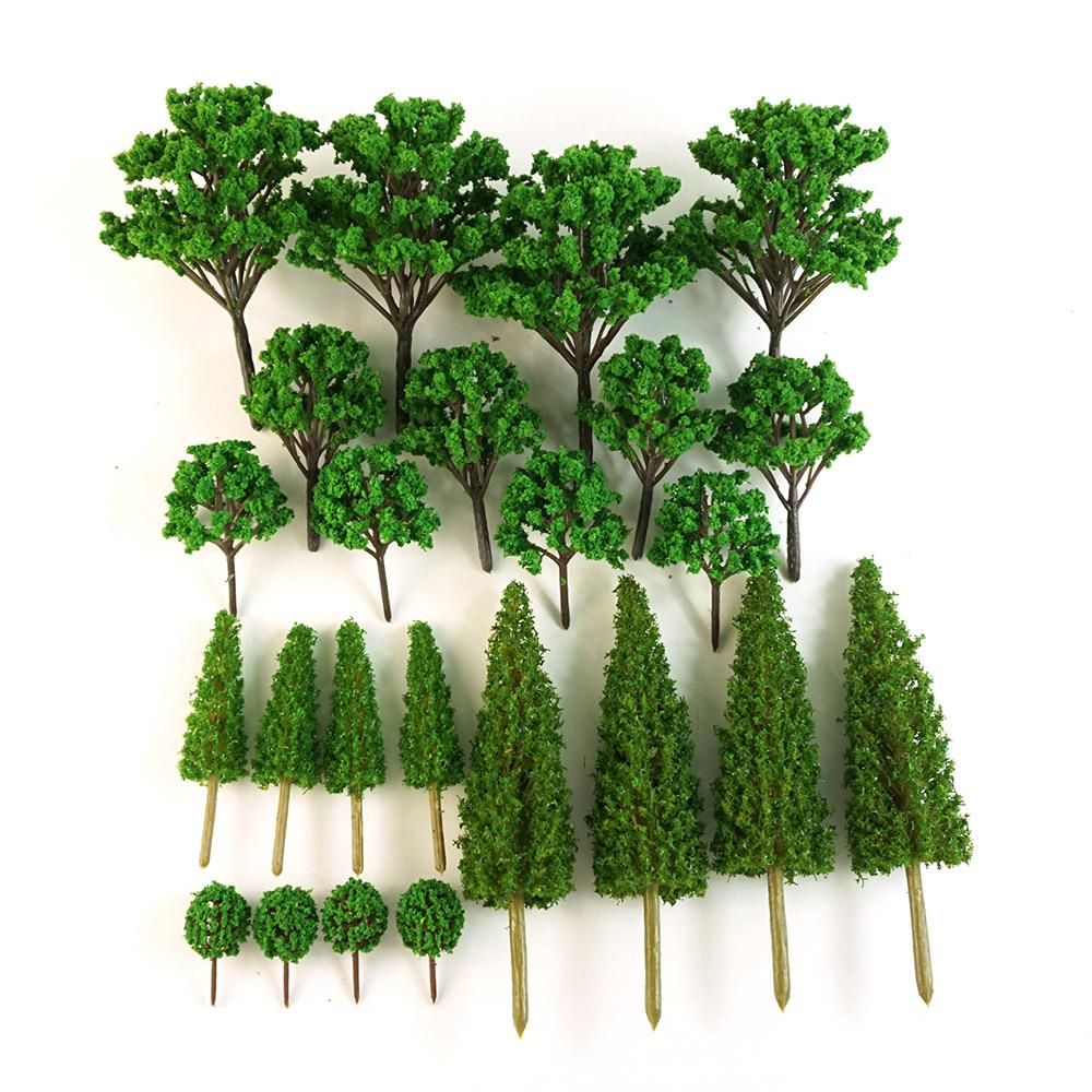 24pcs Green Mini Mixed Model Tree Set Train Scenery Miniature Landscape Scenery Sand Table Models Architecture Trees
