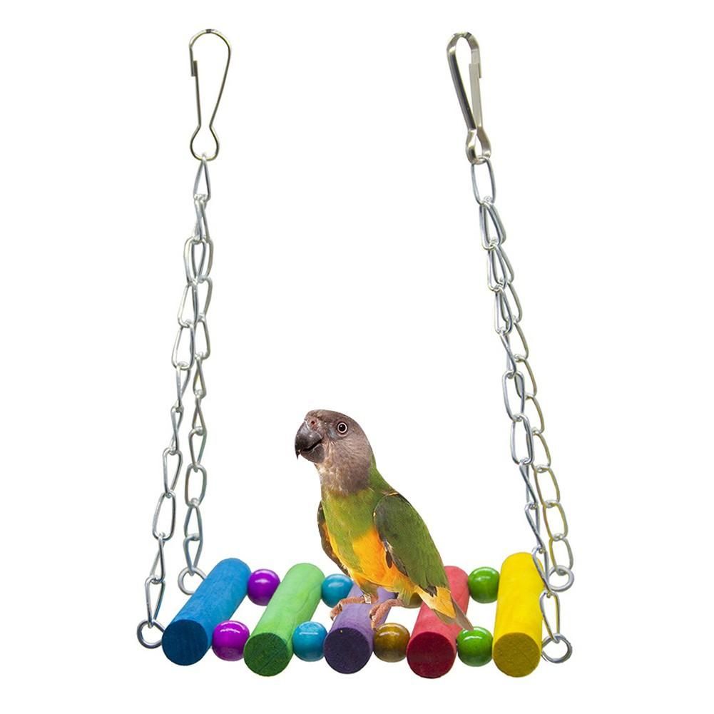 Parrot hanging swing color wooden chains bridge stand bar bird cage swinging toys