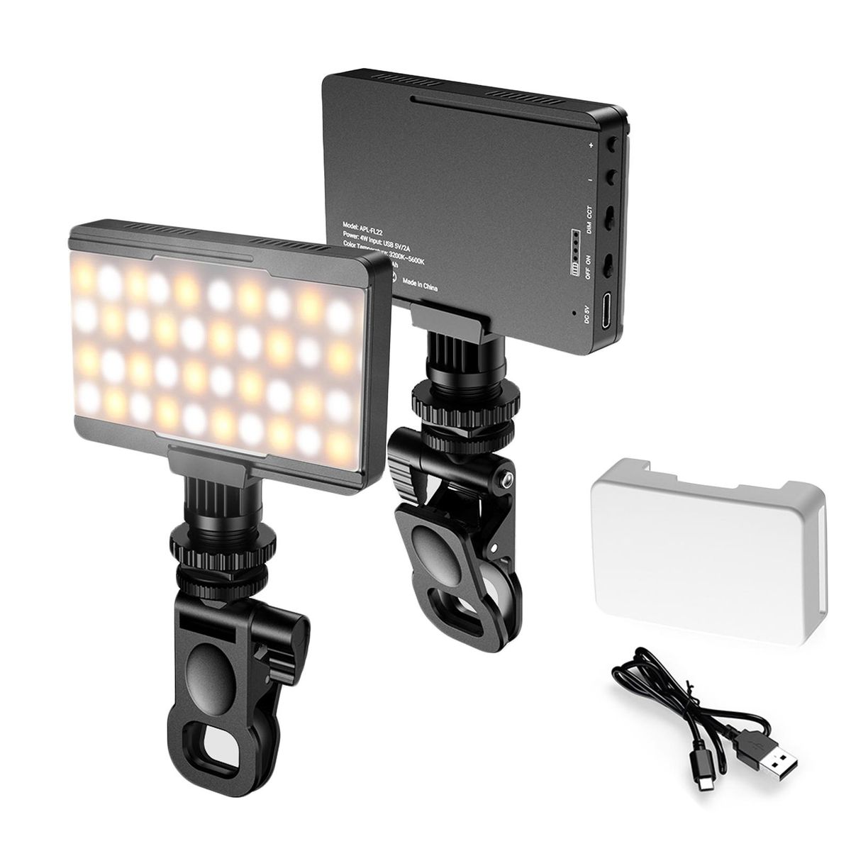 APEXEL Mini Photography Lamp Dimmable LED Light Portable Vlog Light with Tri-color Light Modes 40 LED Beads 2700K-6500K Color Temperature  with Phone Clip Cold Shoe Mount for Live Broadcast/Photography/Selfie/Office