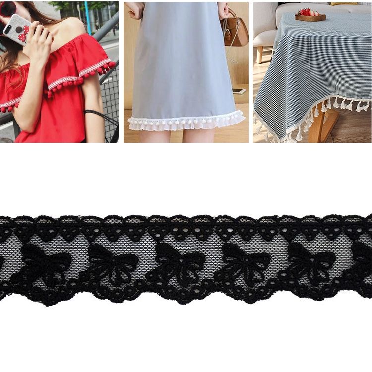 15 Yards 3.5cm Double Bow Lace Trim Embroidered Sewing Decoration Fabric