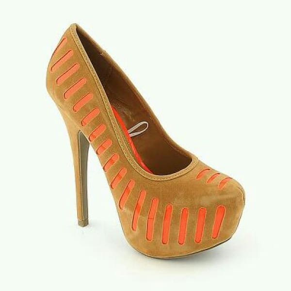 Womens 076 Platform Pumps - Tan  Neon Orange