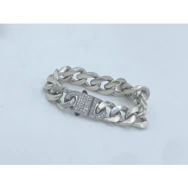 Ski Iced Polished Steel Men's Link Bracelet 20mm