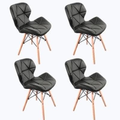 Dinning Leather Chair With Wooden Leg- Set Of 4