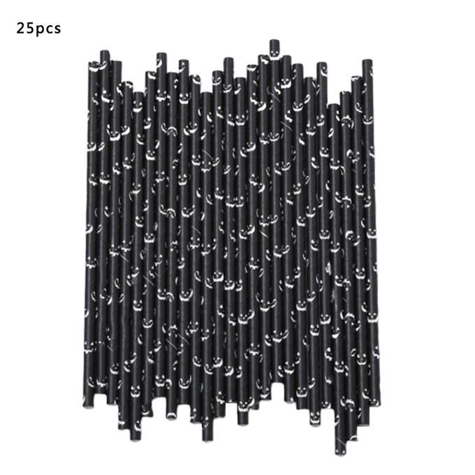 25p S De Orative Paper Straws Halloween De Oration Paper Straws Party-Black-#07