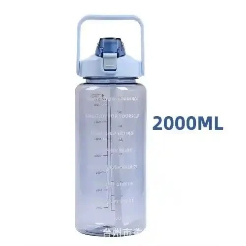 Motivational Transparent Sports Water Bottle With Straw - 2L - Blue