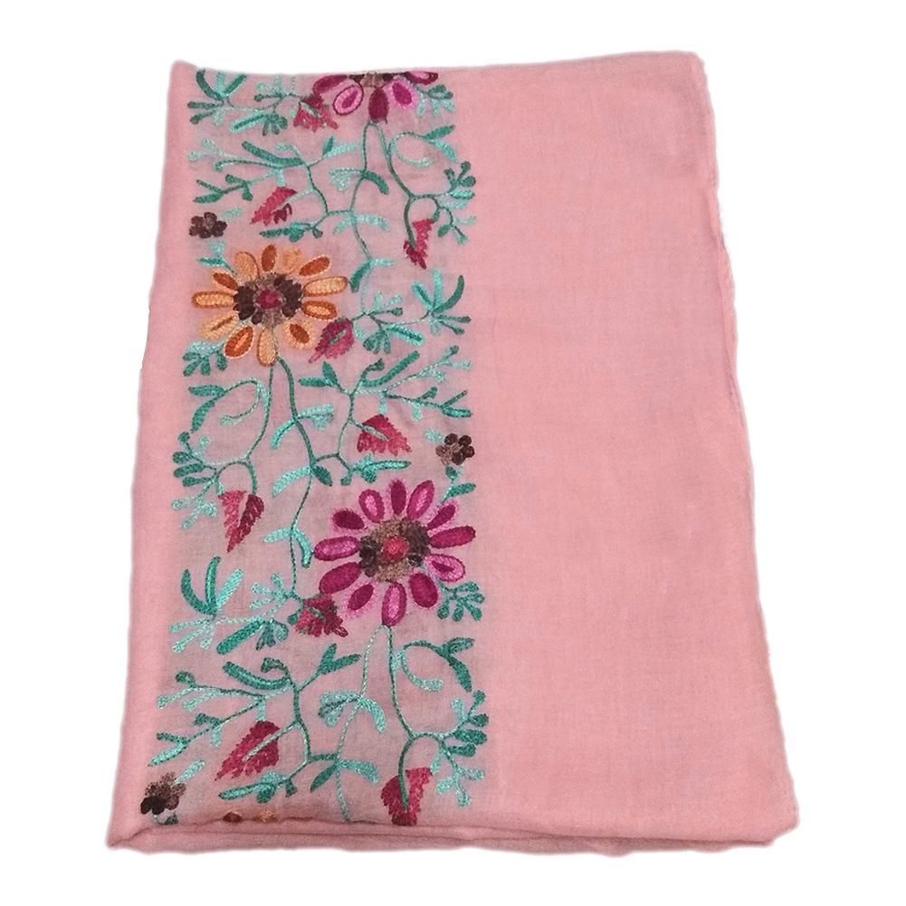 Embroidered Flower Scarf Cotton Women Long Wrap-Pink
