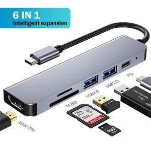 6 In1 Multi Ports Usb Type C Hub Splitter Adapter
