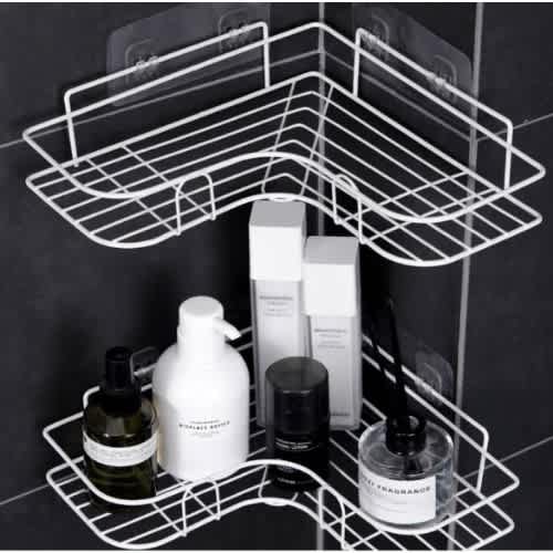 Double Layer Bathroom Corner Shelf - White