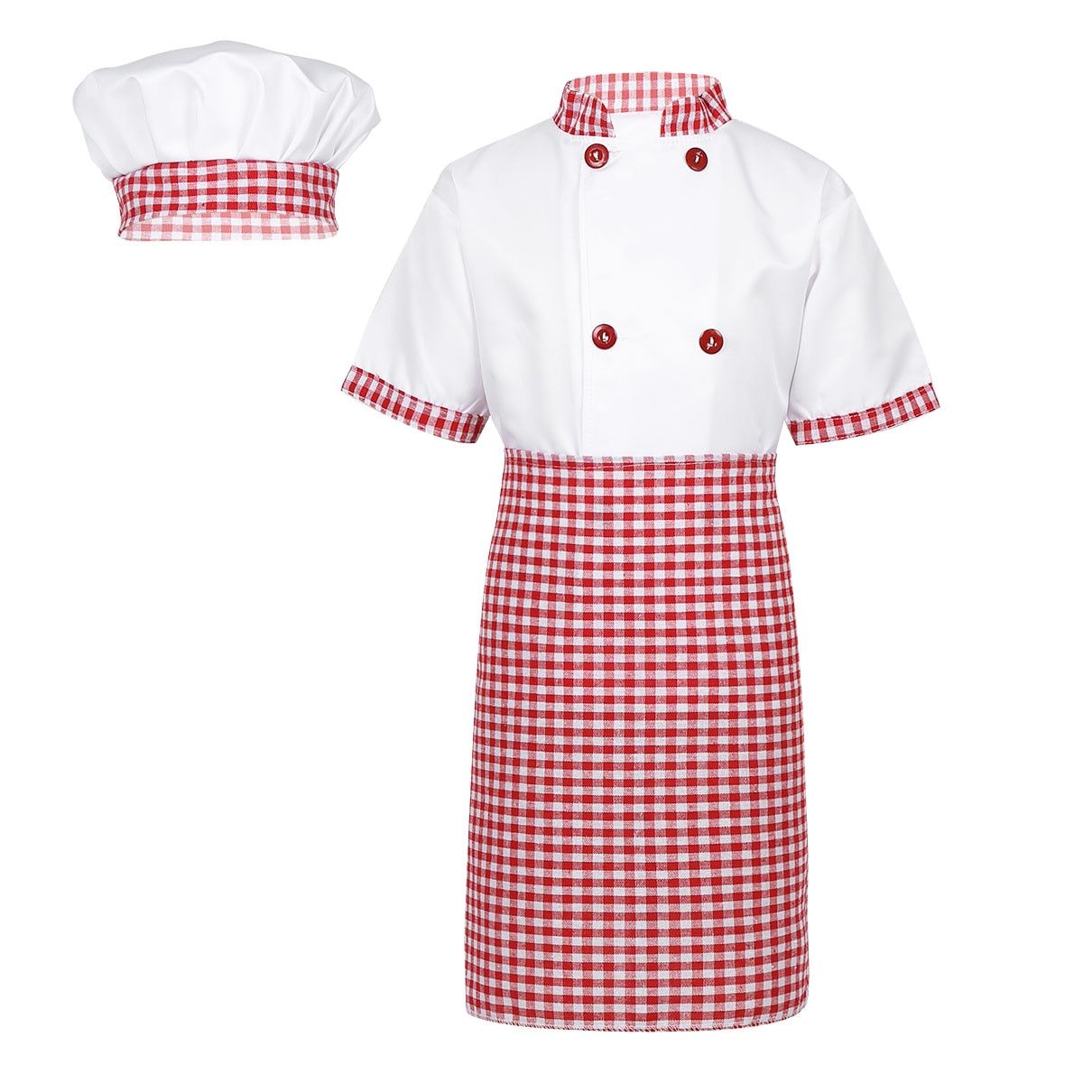 Kid Costume For Chef Uniform Jacket Hat Cap Children Cosplay Kitchen Restaurant Clothing Performance Boys Girls Cook Costume Red 110