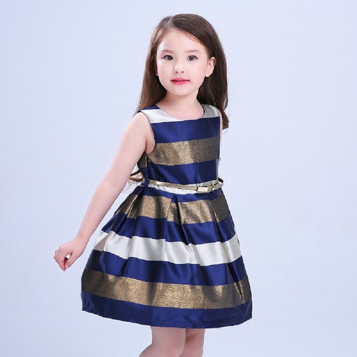 Bold Striped Sleeveless Party Dress For Girls