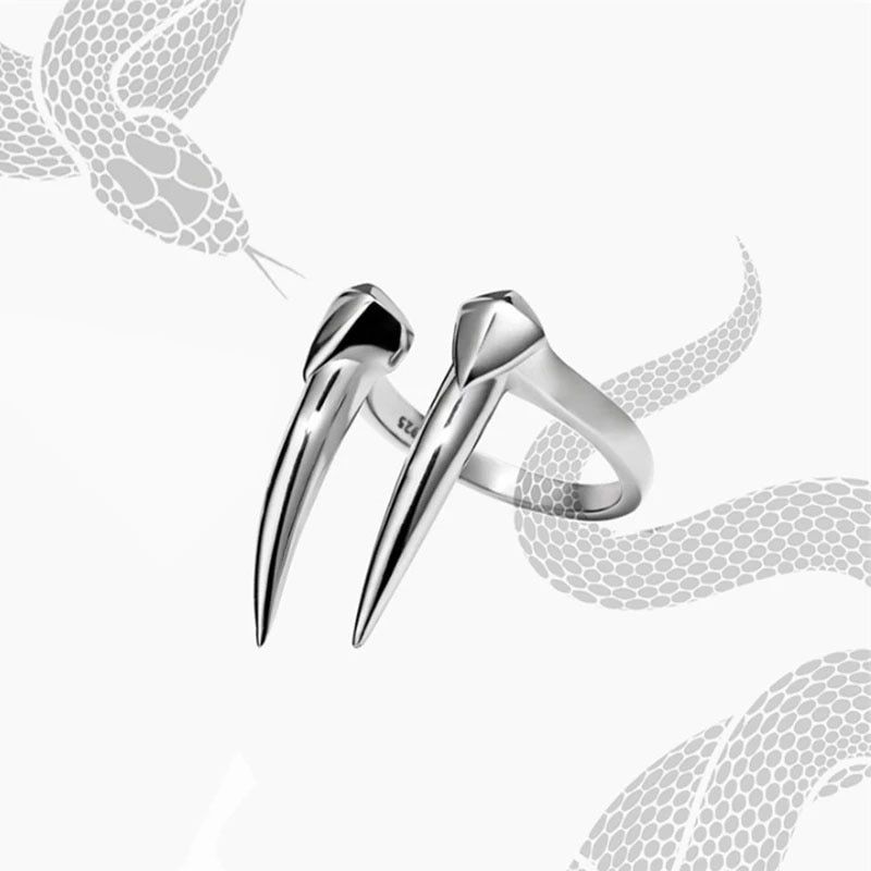 2022 New Snake Fangs Ring for Woman Vintage Gothic Punk Silver Color Animal Ring For Man Retro Trend Jewelry Cool Stuff Party